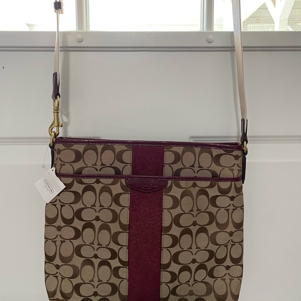 Coach Khaki Brown and Merlot Crossbody Bag with Signature Design